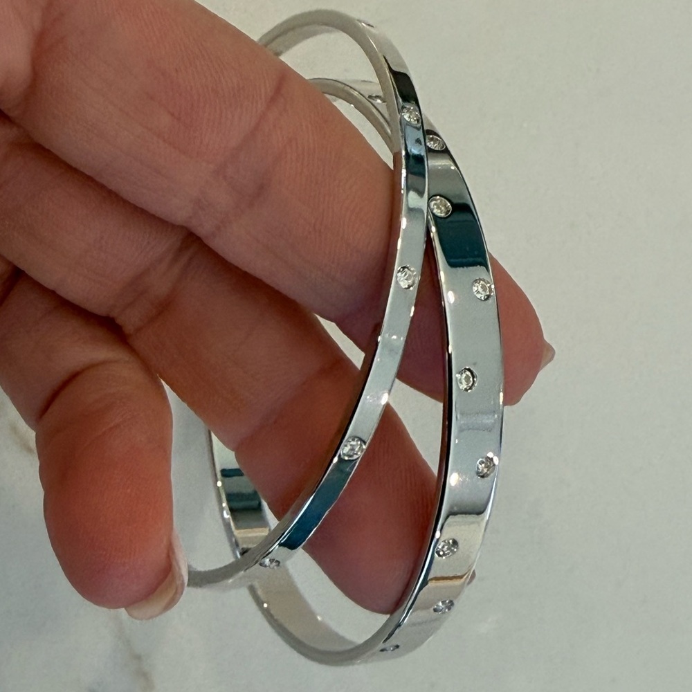 Swarovski Elegant Silver Bangle Bracelet w/Crystal Detail